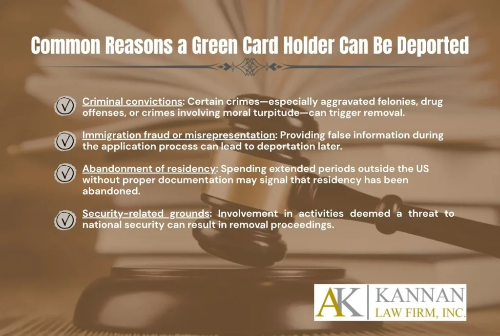 common reasons a green card holder can be deportes